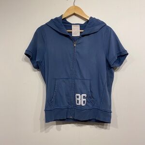 Victoria's Secret Blue Full Zip Short Sleeve Hooded Sweatshirt